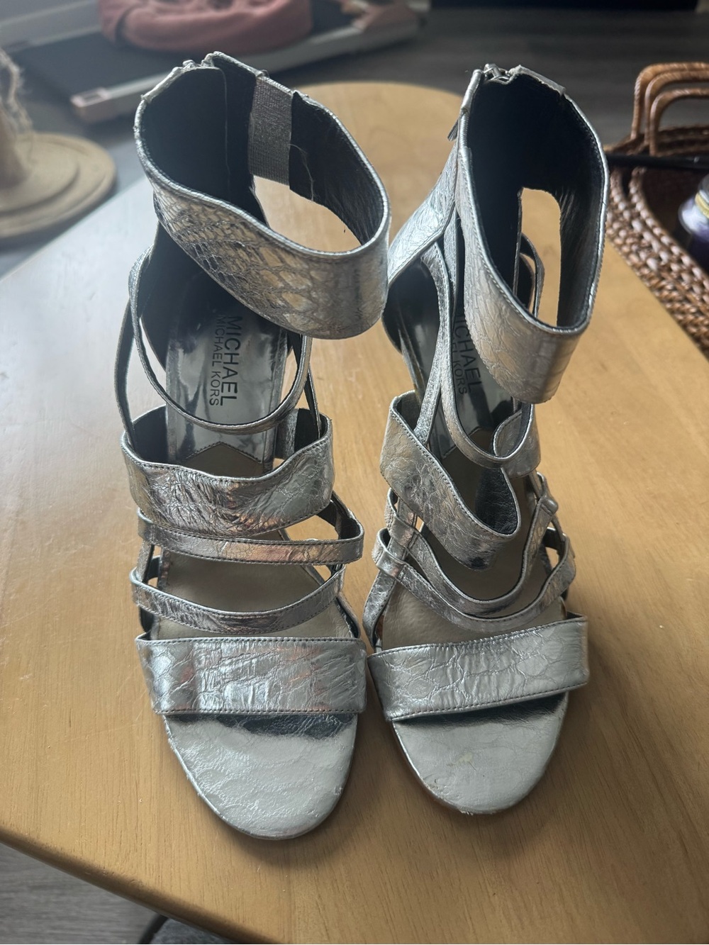 Michael Kors Metallic Silver Strappy High Heel Sandals